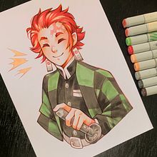 Fanart - Tanjiro (Markers). Traditional illustration, and Manga project by Caio Yo - 10.15.2021