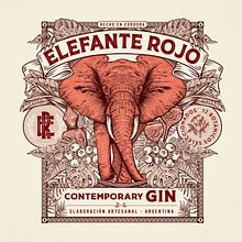 Elefante Rojo /// Gin Artesanal cordobés 🐘🇦🇷. Design, Traditional illustration, Packaging, Digital Design, T, pograph, Design, Product Design, Graphic Design, Art Direction, Pencil Drawing, Drawing, Digital Drawing, Artistic Drawing, Digital Illustration, and Botanical Illustration project by Emi Renzi - 10.18.2021
