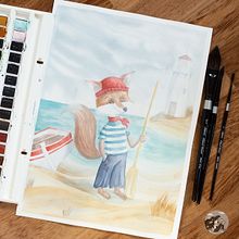 Fox at lighthouse. Un progetto di Illustrazione tradizionale e Pittura ad acquerello di Barbara Marini - 18.10.2021