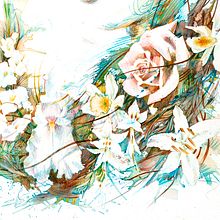 Seven Flowers - Kylie Minogue for M&S. Ilustração tradicional, Artes plásticas, Design floral e vegetal, Pintura em aquarela, Pintura, Desenho a lápis, Ilustração com tinta, e Esboçado projeto de Carne Griffiths - 29.04.2018