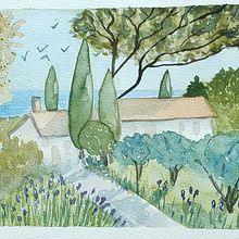 PAYSAGE DU SUD DE LA FRANCE A L'AQUARELLE. Fine Arts, and Watercolor Painting project by Sandrine Garnier - 10.22.2021