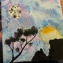 Galaxie islandaise . Traditional illustration, Fine Arts, Painting, and Watercolor Painting project by miroyer - 10.24.2021