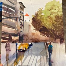 My project in Urban Landscapes in Watercolor course. Een project van Aquarelschilderen,  Beeldende kunst y  Architecturale illustratie van Andrea Potzler - 24.10.2021