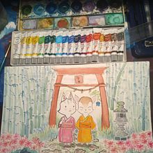 Mi Proyecto del curso: Ilustración en acuarela con influencia japonesa. Een project van  Tekening, Traditionele illustratie y Aquarelschilderen van Alejandra Huerta - 25.10.2021