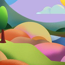 Landscape at Sunset - Illustration in Photoshop: Enchant with Colour and Texture course. . Un proyecto de Ilustración tradicional e Ilustración digital de sonia_munte - 25.10.2021