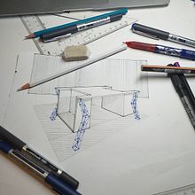 Escritorio Para mi mejor cliente (mi hija). Industrial Design, Product Design, Sketching, Drawing, Realistic Drawing, Ink Illustration, Traditional illustration, and 3D project by Juan Vélez - 11.10.2021