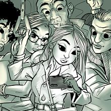 Netflix en el autobus. Een project van Traditionele illustratie van Josep Giró - 20.06.2021