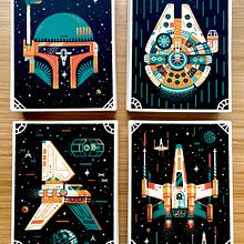 Star Wars Retro Ships. Un proyecto de Ilustración tradicional, Ilustración vectorial, Serigrafía y Diseño de carteles de Erikas Chesonis - 16.11.2021