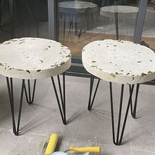 Glass terrazzo concrete side tables. Arts, Crafts, Furniture Design, Making, Interior Design, Interior Decoration, and DIY project by amy_f_skinner - 11.20.2021