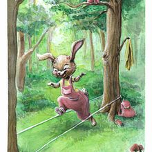 My project in Animal Characters in Watercolor for Children’s Books course/ Skipping Bunny. Projekt z dziedziny Trad, c, jna ilustracja,  Sztuki piękne,  Malarstwo,  R, sunek, Malowanie akwarelą, Ilustracje dla dzieci i Narracja użytkownika Janina Jablecka - 21.11.2021