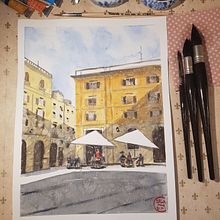 My project in Modern Techniques for Watercolor Cityscapes course. Un proyecto de Pintura y Pintura a la acuarela de Chiara Orlandini - 23.11.2021