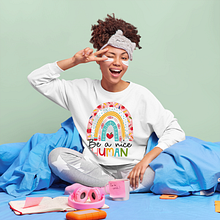 Be A Nice Human Sweatshirt Boho Rainbow Sweatshirt. Fashion Design, Design, Advertising, and E-commerce project by teeducate - 11.25.2021