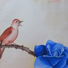 The nightingale and the blue rose. Traditional illustration, and Fine Arts project by Erika Pfeifer - 11.26.2021
