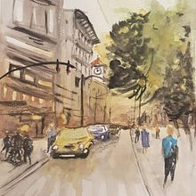 Mein Kursprojekt: Stadtlandschaften in Aquarell. Fine Arts, Watercolor Painting, and Architectural Illustration project by Moni - 11.26.2021