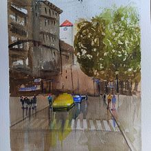 Mi Proyecto del curso: Paisajes urbanos en acuarela. Projekt z dziedziny  Sztuki piękne, Malowanie akwarelą,  R i sunek architektoniczn użytkownika Teresa - 28.11.2021