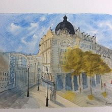 Aquarelle de la place Saint-Jean Bruxelles RD 27.10.21. Un proyecto de Bocetado, Dibujo, Pintura a la acuarela, Ilustración arquitectónica, Sketchbook e Ilustración con tinta de Roger Ducobu - 27.10.2021