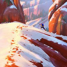 Red rocks in winter. Projekt z dziedziny Trad, c, jna ilustracja, Ilustracja c, frowa, Concept art, Malarstwo c i frowe użytkownika karolina97wisniewska - 30.11.2021