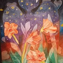 My project in Negative Watercolor Painting for Children's Illustration course. An winter angel with amaryllis. . Un proyecto de Ilustración tradicional, Dibujo a lápiz, Pintura a la acuarela, Ilustración infantil, Pintura y Narrativa de katharina_rutkowski - 01.12.2021