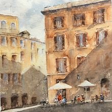 My project in Modern Techniques for Watercolor Cityscapes course. Een project van Schilderij y Aquarelschilderen van andyinvelletri - 02.12.2021