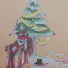 Dibuix de nadal- Arbre, cérvol i ninot de neu. . Un projet de Dessin , et Dessin artistique de Isabella Rodríguez - 05.12.2021