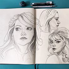 Mon projet du cours : Carnet de portraits : explorez le visage humain. Sketching, Drawing, Portrait Drawing, Artistic Drawing, and Sketchbook project by Magali Da Silva - 12.09.2021