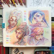 “Arcane” Portrait Studies - Colored Pencils . Traditional illustration, Portrait Drawing, Painting, Sketchbook, and Sketching project by Gabriela Niko - 12.09.2021