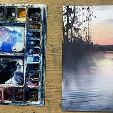 Painting a reflected sunset in watercolor. Watercolor Painting, and Fine Arts project by Christian Koivumaa - 12.12.2021