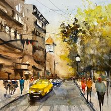 Mon projet du cours : Paysages urbains à l’aquarelle . Seni Rupa, Lukisan Cat Air & Ilustrasi Arsitektur proyek oleh Béatrice Gueguen - 12.14.2021