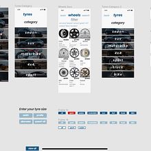 My project in App Design: Wheels & Tyres a simple app for searching and buying wheels and tyres. UX / UI, Mobile Design, and App Design project by Muhammet Koshayev - 12.14.2021