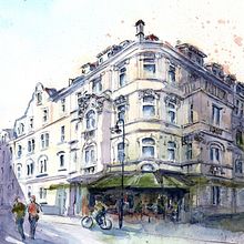 Mein Kursprojekt: Architektonische Zeichnung mit Aquarell und Tinte. Sketching, Drawing, Watercolor Painting, Architectural Illustration, Sketchbook & Ink Illustration project by Tina Ritter - 12.18.2021