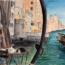 Waiting tea time on Dubai Creek. Watercolor Painting project by Ayesha Al Budoor - 12.26.2021