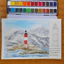 Visitando el Faro Les Eclaireurs, Ushuaia, Argentina. Un progetto di Illustrazione tradizionale, Pittura ad acquerello, Illustrazione architettonica e Sketchbook di Julieta Coronel - 27.12.2021