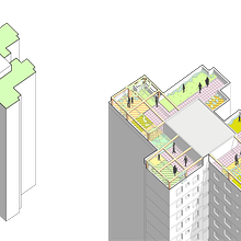 Regeneration of public housing through the insertion of communal orchards and green infrastructure.. Een project van  Architecturale illustratie, L y scaping van Santiago Paredes - 27.12.2021