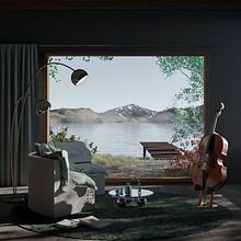 Cello by the lake: my project in Interior ArchViz course by Camille Boldt. Projekt z dziedziny  Architektura, Architektura wnętrz, Architektura c, frowa i Wizualizacja architektoniczna użytkownika Frank Bosma - 29.12.2021
