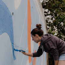Mural "Ocio y tiempo libre". Traditional illustration, and Street Art project by Sara Perez - 07.05.2021