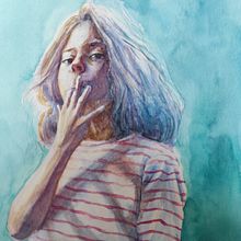 Mon projet du cours : Portrait artistique à l’aquarelle. Un proyecto de Bellas Artes, Pintura, Pintura a la acuarela y Dibujo de Retrato de Jerom Musca - 02.01.2022