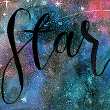 Watercolour + calligraphy STAR on GALAXY background! 🤍. Traditional illustration, Watercolor Painting, Painting, Calligraph, and Fine Arts project by Medha Nagesh - 11.05.2021