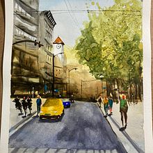 My project in Urban Landscapes in Watercolor course. Un proyecto de Bellas Artes, Pintura a la acuarela e Ilustración arquitectónica de marthaforks - 30.12.2021