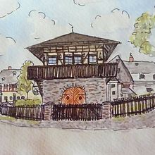 Skizzen von Orten, die mir gefallen (Fineliner und Aquarell). Ilustração tradicional projeto de Sylvia - 10.01.2022