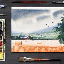 My project in Watercolor Landscapes: Experimental Tools and Techniques course. Fine Arts, Painting, and Watercolor Painting project by Christian Koivumaa - 01.10.2022