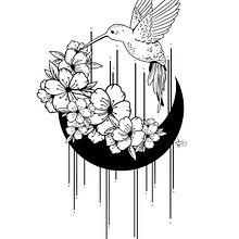 Hummingbird and Cherry Blossoms/ tattoo design . Desain, Ilustrasi tradisional, Dan Desain Tato proyek oleh Jasmarie Novak - 01.13.2022