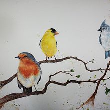 "Spring": My project in Artistic Watercolor Techniques for Illustrating Birds course. Traditional illustration, Watercolor Painting, Realistic Drawing, and Naturalistic Illustration project by Emma Marlow - 01.14.2022