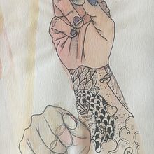 Ink and Watercolor tattooed hand. Un progetto di Illustrazione tradizionale di Michelle Bortot - 15.01.2022