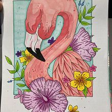 Flamant rose au feutre alcool. Traditional illustration project by Aurelie Charpentier - 01.16.2022