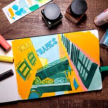 Mein Kursprojekt: Moderne Urban Sketching-Techniken in Mixed Media. Projekt z dziedziny Trad, c, jna ilustracja,  Malarstwo,  R, sunek architektoniczn,  R i sunek atramentem użytkownika Melanie Wermter - 16.01.2022