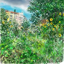 Sunflower Square in Kreuzberg, Berlin. Un proyecto de Ilustración tradicional, Pintura, Dibujo, Ilustración digital, Dibujo artístico, Dibujo digital, Pintura digital e Ilustración naturalista				 de Daniela Nasiff Lavaselli - 18.01.2022