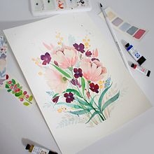 My project in Floral Arrangement Illustration in Watercolor course . Ilustrație tradițională, Arte plastice, Pictura, Pictură în acuarelă, Ilustrație botanică & Ilustrație naturalistă de Юлия Будько - 01.21.2022