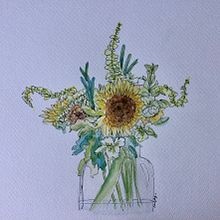 Watercolour and ink sunflower bouquet . Un progetto di Pittura ad acquerello di sewingnikki - 21.01.2022