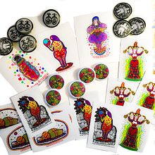 Diseños Stikers Imanes y pines  de la Diosa Ancestral. Un proyecto de Ilustración tradicional, Publicidad y Diseño de papelería				 de Paula Franco - 22.01.2022