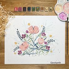 Mon projet du cours : Création d’une composition florale à l’aquarelle. Un proyecto de Ilustración tradicional, Bellas Artes, Pintura, Pintura a la acuarela, Ilustración botánica e Ilustración naturalista				 de Valérie - 19.01.2022